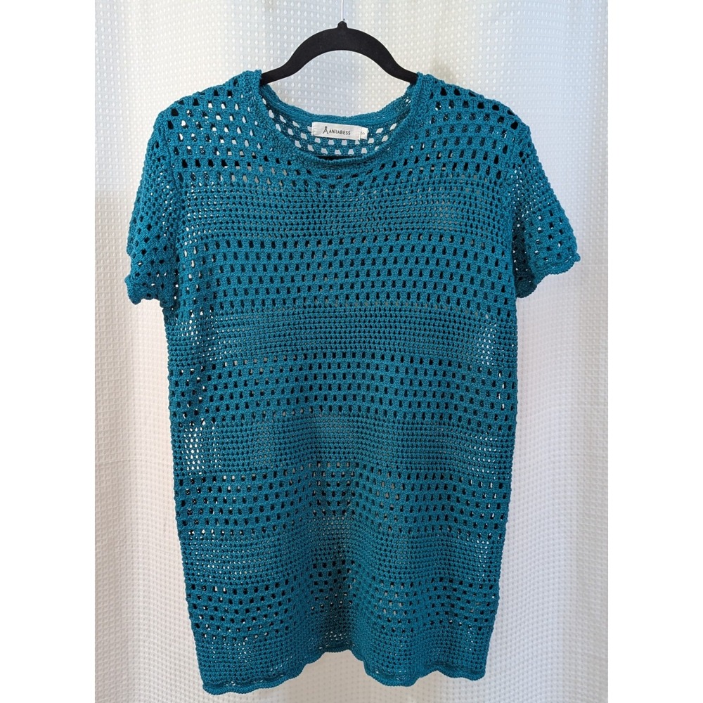 Anrabess Women's Swim Cover-Up Size Small Teal Crochet